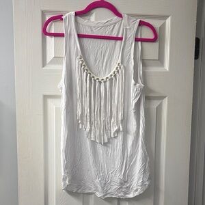 White Fringe Tank Top